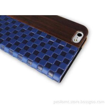 Stylish African Dark Dois De Wood & Blue Faux Leather Iphon